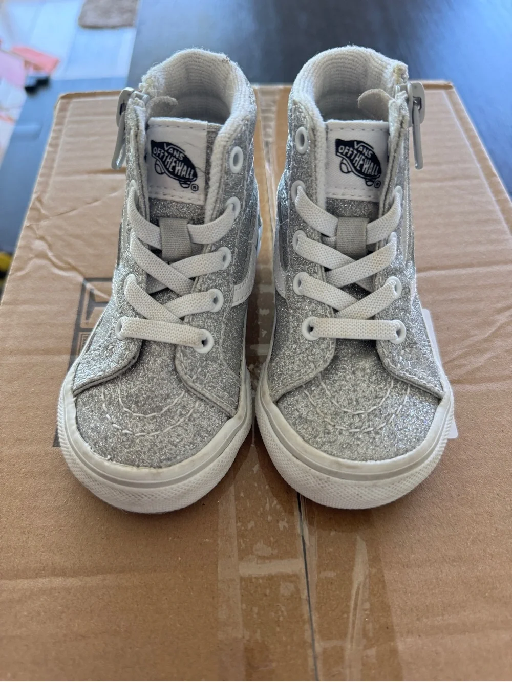 Vans Kids' Glitter High-Top Sneakers in Silver with White Stripe